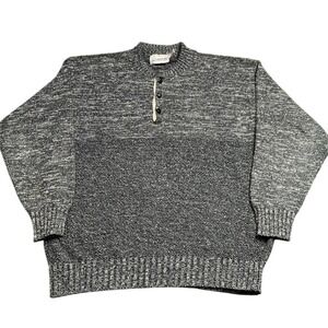 Vintage London Fog Gray Rugby Quarter Button Knit Sweater